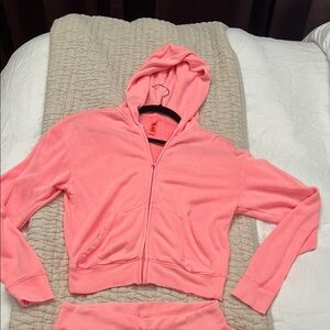 Skims Pink Hooded Zip-Up Jacket and sweat pants set